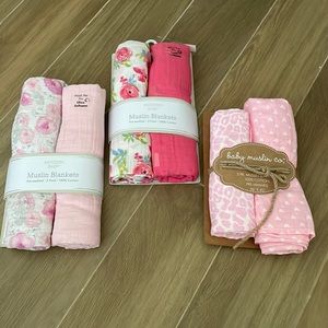 Pink Assorted Muslin Blankets 3 packs of 2 blankets NWT